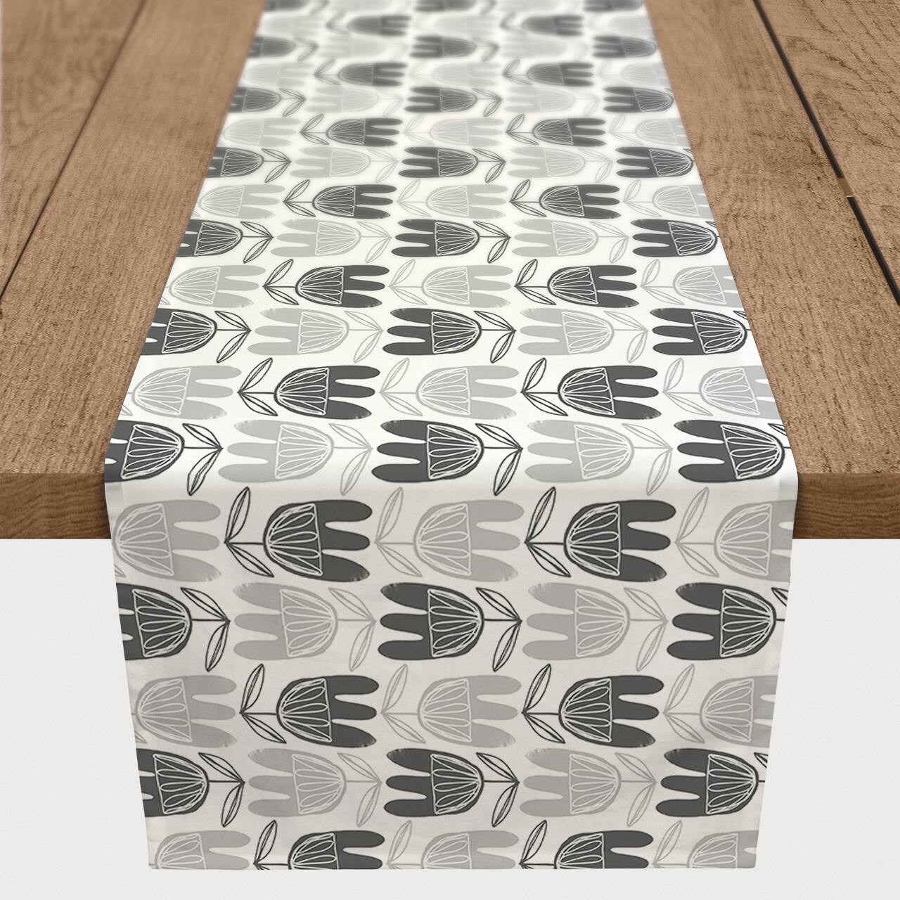 Mid Mod Gray Florals 16" x 72" Cotton Twill Runner